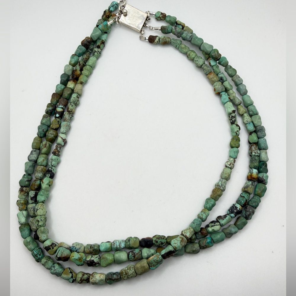 22" Three strands of SOLID Turquoise beads w/ vintage 925 TAXCO clasp! - Picture 12 of 15